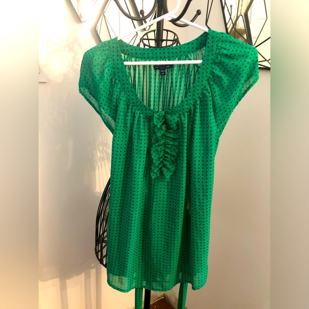 Large green and navy polka dot blouse by GAP